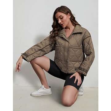 Athlisan Quilted Puffer Jacket for Women Lightweight Zip Up Long Sleeve Short Padded Coat with Pockets(Brown-M)