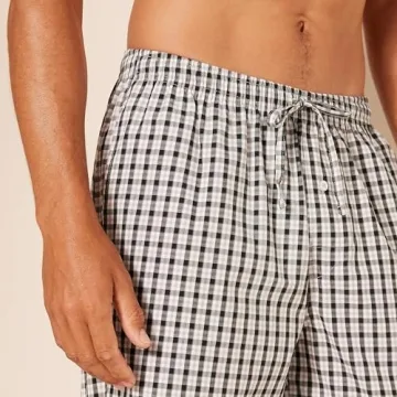 Comfortable Cotton Pajama Pants for Men in Black Grey Plaid