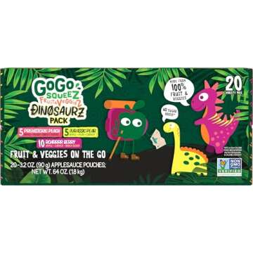 GoGo squeeZ Fruit & veggieZ Applesauce and Puree Variety Pack, Jurassic Pear, Roarrrr Berry & Prehis...