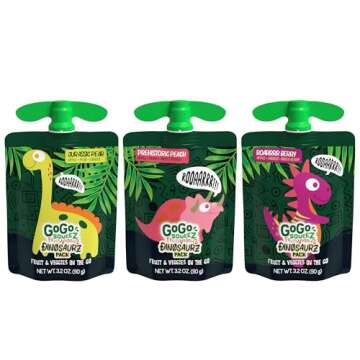 GoGo squeeZ Fruit & veggieZ Applesauce and Puree Variety Pack, Jurassic Pear, Roarrrr Berry & Prehistoric Peach, 3.2 oz (Pack of 20), Unsweetened Snacks for Kids, BPA Free Pouches