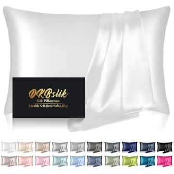 Luxurious Mulberry Silk Pillowcase for Hair and Skin, Standard Size, Anti-Acne, Cooling Sleep - Whit...