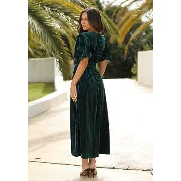 Sissyaki Women's Velvet Dress Formal Dresses for Wedding Guest 2024 Fall Dress Emerald Green XL