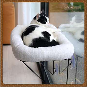 Zakkart Cat Window Perch - 100% Metal Supported from Below - Comes with Warm Spacious Pet Bed - Cat ...