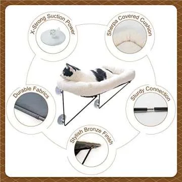 Zakkart Cat Window Perch - 100% Metal Supported from Below - Comes with Warm Spacious Pet Bed - Cat Window Hammock for Large Cats & Kittens - for Sunbathing, Napping & Overlooking (White)