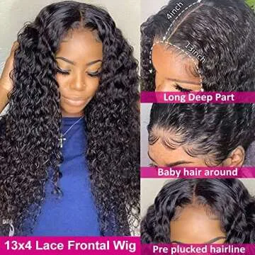 Pizazz 220% Density Deep Wave Lace Front Wigs Human Hair Pre Plucked with Baby Hair Natural Hairline 13x4 Glueless Human Hair Wigs for Black Women Natural Color(26 Inch)