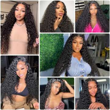 Pizazz 220% Density Deep Wave Lace Front Wigs Human Hair Pre Plucked with Baby Hair Natural Hairline 13x4 Glueless Human Hair Wigs for Black Women Natural Color(26 Inch)