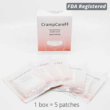 (5 Patches) CrampCareH PMS/Menstrual Cramps Relief Heat Patch with Wide Wings, FDA Registered