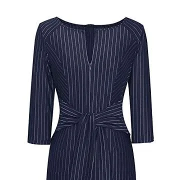 VFSHOW Dark Blue White Striped Bodycon Dress for Work