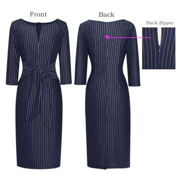 VFSHOW Dark Blue White Striped Bodycon Dress for Work
