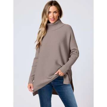ANRABESS Women's Oversized Turtleneck Batwing Sleeve Spilt Casual Loose Knit Tunic Pullover Sweater ...