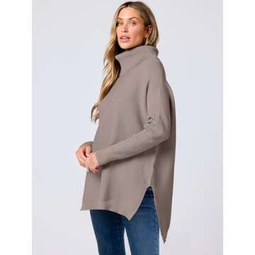ANRABESS Women's Oversized Turtleneck Batwing Sleeve Spilt Casual Loose Knit Tunic Pullover Sweater Tops 2025 Fall Outfits Brown Small