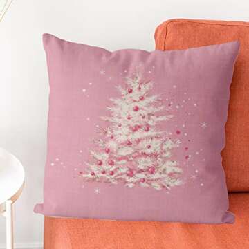 GAGEC Christmas Pillow Covers 18 x 18 Inch Pink Merry Christmas Tree Throw Pillows Winter Pillowcase...