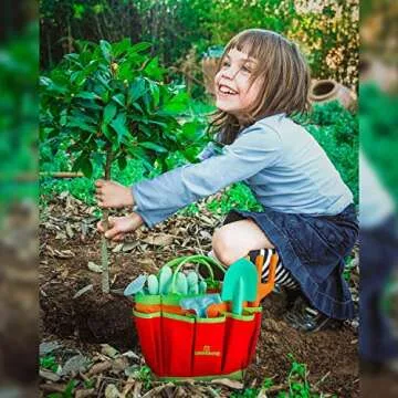 Kinderific Gardening Set, Tool Kit, for Toddlers and Kids 2 Years and up, STEM, Includes Tote Bag, Spade, Watering Can, Rake, Fork, Trowel and Glove (Bright Yellow)