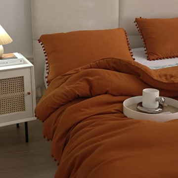 Burnt Orange Pom Poms Pillowcases Set of 2 - King Size