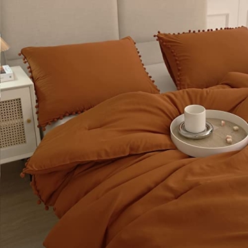 Burnt Orange Pom Poms Pillowcases Set of 2 - King Size