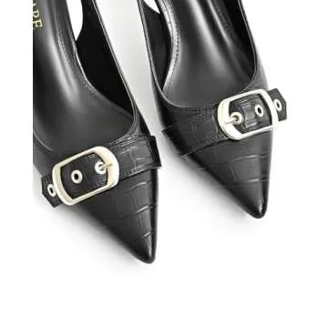 SICARE Slingback Kitten Heels for Women Closed Pointed Toe Pumps Dress Shoes with Buckle Strap Comfortable Slip On Sandal Heels for Work Party Wedding,Black,Size 8
