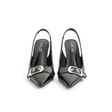 SICARE Slingback Kitten Heels for Women Closed Pointed Toe Pumps Dress Shoes with Buckle Strap Comfortable Slip On Sandal Heels for Work Party Wedding,Black,Size 8