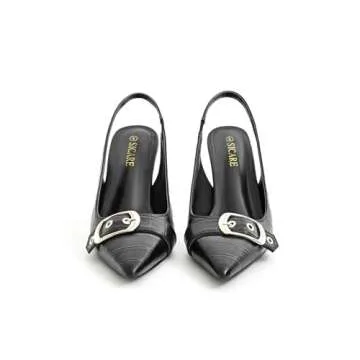 SICARE Slingback Kitten Heels for Women Closed Pointed Toe Pumps Dress Shoes with Buckle Strap Comfortable Slip On Sandal Heels for Work Party Wedding,Black,Size 8