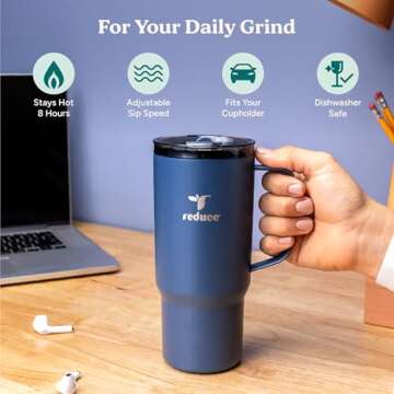 REDUCE 24 oz Hot1 Vacuum Insulated Mug for Hot Tea, Coffee and Other Hot Drinks - With Flo-Motion Li...