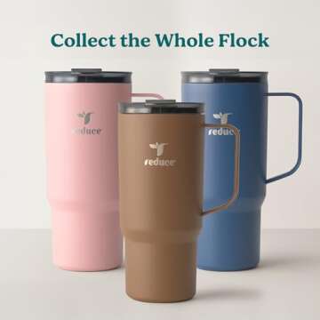 REDUCE 24 oz Hot1 Vacuum Insulated Mug for Hot Tea, Coffee and Other Hot Drinks - With Flo-Motion Lid and Handle, Single-Serve and Cupholder Friendly, Keeps Drinks Hot for up to 8 Hrs, Pink Salt