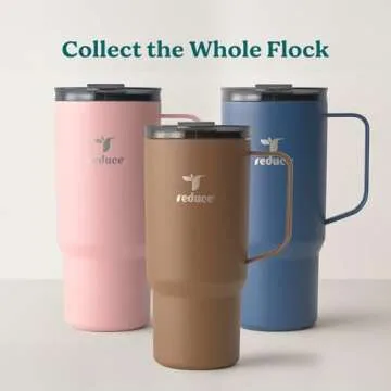 REDUCE 24 oz Hot1 Vacuum Insulated Mug for Hot Tea, Coffee and Other Hot Drinks - With Flo-Motion Lid and Handle, Single-Serve and Cupholder Friendly, Keeps Drinks Hot for up to 8 Hrs, Pink Salt
