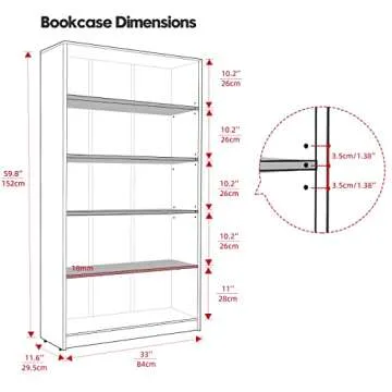 Wood Bookcase 5-Shelf for Home Office - Stylish Storage