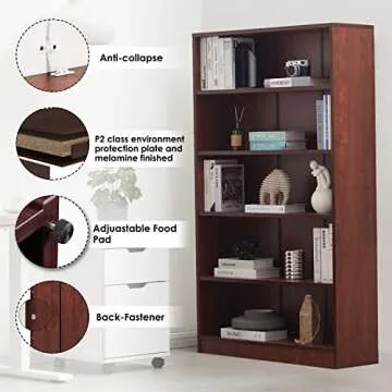 Wood Bookcase 5-Shelf for Home Office - Stylish Storage