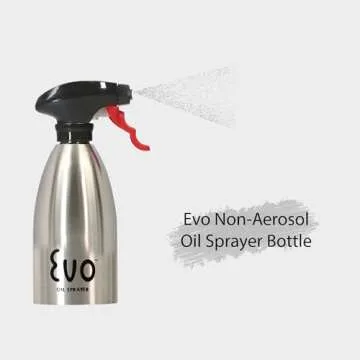Evo 18/8 Stainless Steel Oil Sprayer, Non-Aerosol for Olive Oil, Cooking Oils, and Vinegars, Silver, 16-Ounce Capacity