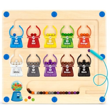 BainGesk Magnetic Color and Number Maze, Montessori Wooden Counting Matching Toys, Color Learning Ma...