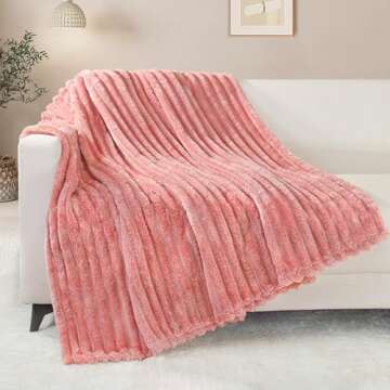 Exclusivo Mezcla Fleece Throw Blanket for Couch, Super Soft Striped Jacquard Bed Blanket, Lightweigh...