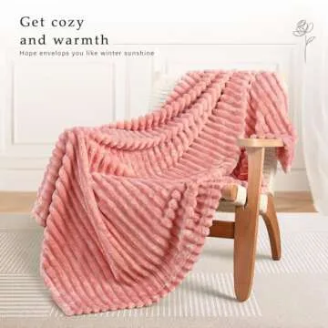 Exclusivo Mezcla Fleece Throw Blanket for Couch, Super Soft Striped Jacquard Bed Blanket, Lightweight Fuzzy Cozy for All Seasons, 50x60 Inches, Pink