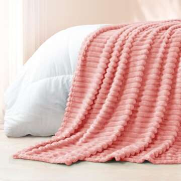 Exclusivo Mezcla Fleece Throw Blanket for Couch, Super Soft Striped Jacquard Bed Blanket, Lightweight Fuzzy Cozy for All Seasons, 50x60 Inches, Pink