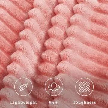 Exclusivo Mezcla Fleece Throw Blanket for Couch, Super Soft Striped Jacquard Bed Blanket, Lightweight Fuzzy Cozy for All Seasons, 50x60 Inches, Pink