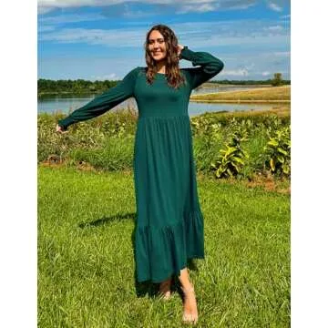 ZESICA Women's Spring Long Sleeve Tiered Midi Dress with Pockets