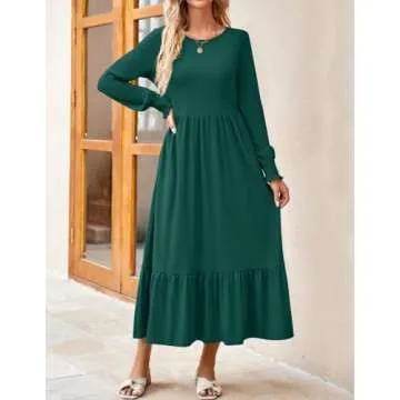 ZESICA Women's Long Sleeve Tiered Midi Dress
