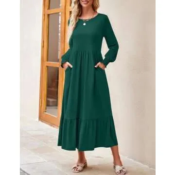 ZESICA Women's Long Sleeve Tiered Midi Dress