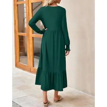 ZESICA Women's Long Sleeve Tiered Midi Dress