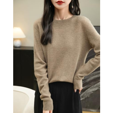 Chanyarn Women's 100% Merino Wool Sweater 2024 Fall Pullover Crewneck Long Sleeve Seamless Knit Soft Cashmere Style Winter Warm Sweater (Tan,L)