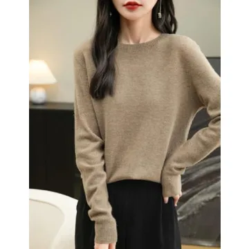 Chanyarn Women's 100% Merino Wool Sweater 2024 Fall Pullover Crewneck Long Sleeve Seamless Knit Soft Cashmere Style Winter Warm Sweater (Tan,L)