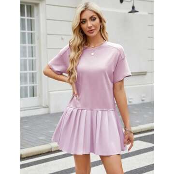 WEQULE Women's Summer Mini Dress Casual Loose Crew Neck Flowy Peplum Sundress Tunic Babydoll Tops (M...