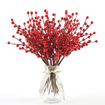 joyhalo 24 Pack Red Berry Stems - 12.6'' Holly Berry Stems, Red Berries Christmas Decor, Red Berry P...