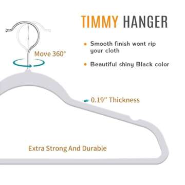 TIMMY Plastic Hangers,Clothes Hangers 50 Pack,Heavy Duty Hangers, Space Saving Non Velvet Adult Slim Large Coat Hangers (Grey)