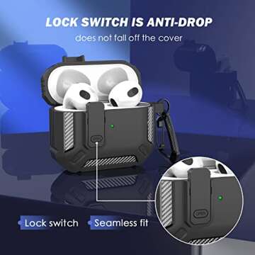 RFUNGUANGO for AirPods 3rd Generation Case with Cleaner Kit - Military Hard Shell Armor - Black