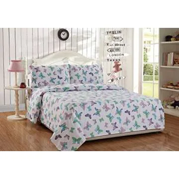 Mk Collection Comforter Set Twin Butterfly Design in Purple Pink Turquoise Green Flowers
