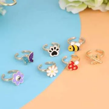 MJartoria 7Pcs Fidget Rings for Anxiety, Butterfly Flower Stainless Steel Spinner Ring Set Mood Rings Stress Relieving Wide Rings Set(Gold)