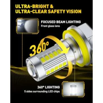 AUXITO Upgraded H11/H8 LED Fog Light Bulbs, 6500K Cool White, 1:1 Mini Size H11/H8/H16 LED Fog Light Bulbs, 360° Full Illumination(Pack of 2)