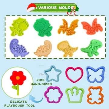 Dough Tools Play for Kids-Dough Accessories Molds Dinosaur Fruit Roller Cutter Scissor and Storage B...