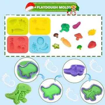 Dough Tools Play for Kids-Dough Accessories Molds Dinosaur Fruit Roller Cutter Scissor and Storage Box, Party Favors Set for Age 3+