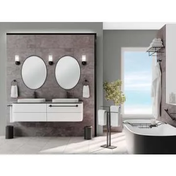 Gatco Modern Round Waste Basket and Toilet Brush Set, Matte Black- Stainless Steel Trash Can with Removable Lid, Leakproof, 3 Gallon Capacity for Bathroom, Bedroom, Kitchen, or Office