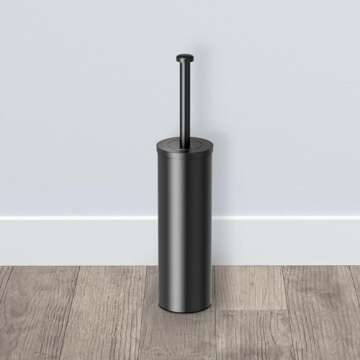 Gatco Modern Round Waste Basket and Toilet Brush Set, Matte Black- Stainless Steel Trash Can with Removable Lid, Leakproof, 3 Gallon Capacity for Bathroom, Bedroom, Kitchen, or Office